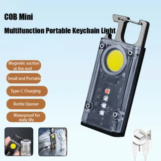 Mini llavero con linterna LED, linterna de trabajo portátil para exteriores, resistente al agua, luz fuerte, abridor de botellas multifunción, linterna con imán