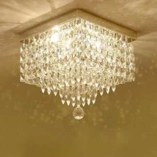 Lámpara LED de cristal cuadrada para sala de estar, iluminación moderna, lámpara de techo para sala de estar