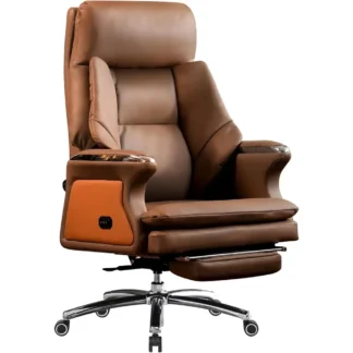 Silla de oficina de masaje con calefacción con ventilación, silla ejecutiva ergonómica reclinable de cuero con inclinación ajustable y lumbar