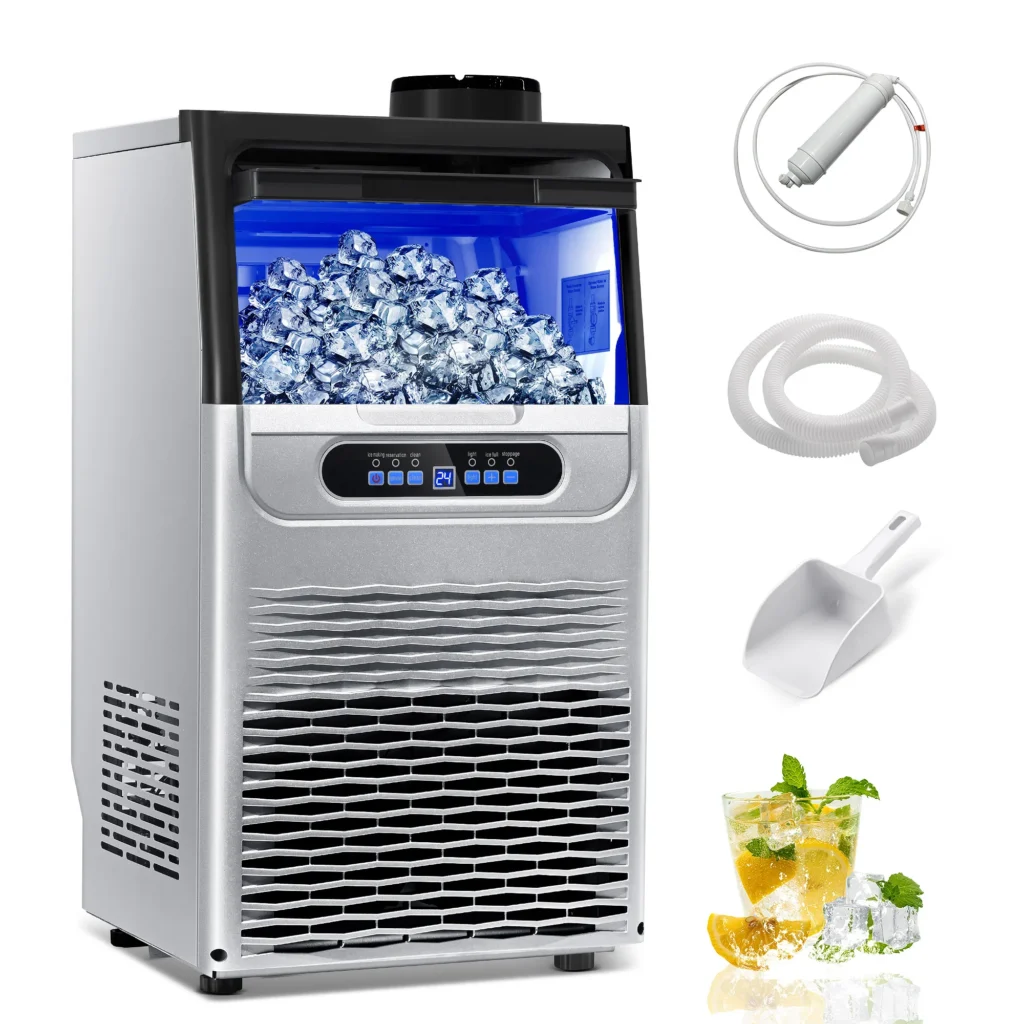 Máquina para hacer hielo comercial de 100 libras/24 horas, encimera o independiente, doble entrada de agua, autolimpieza, perfecta para el hogar/bar