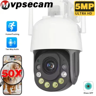 Cámara de seguridad CCTV con Zoom 50X 30X, Wifi, visión nocturna en Color para exteriores, cámara domo IP PTZ inalámbrica de 5MP, videovigilancia, audio bidireccional