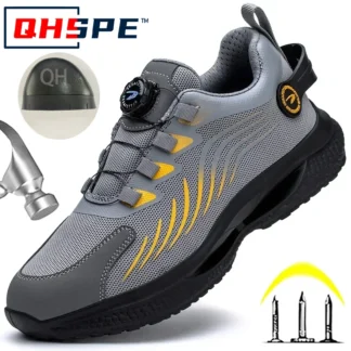 Nuevos zapatos de seguridad con botón giratorio para hombre, zapatos de trabajo antigolpes y antipinchazos, zapatos deportivos de moda para hombre, botas protectoras de seguridad para hombre