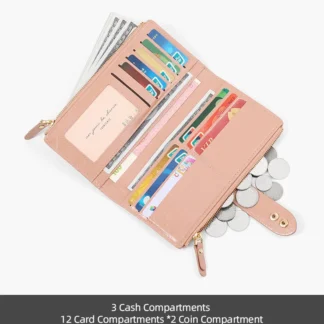 Cartera de cuero larga V2025 a la moda para mujer, monedero plateado de mano con doble cremallera plegable de gran capacidad, venta al por mayor