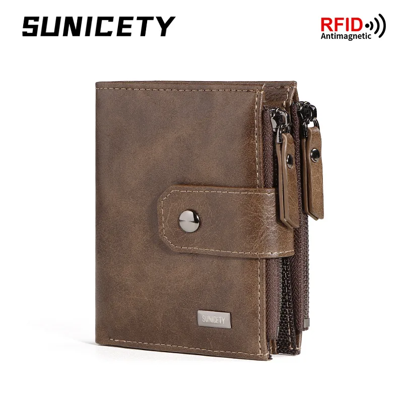 Cartera corta delgada de cuero de negocios transfronteriza antirrobo para hombres Clip de dinero con cremallera de alta gama Vintage al por mayor