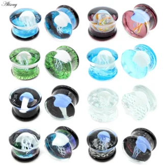 Alisouy, 2 uds., medusas luminosas de cristal redondo transparente, medidores de oreja, túneles, tapones, expansor de carne, Piercing, joyería para el cuerpo