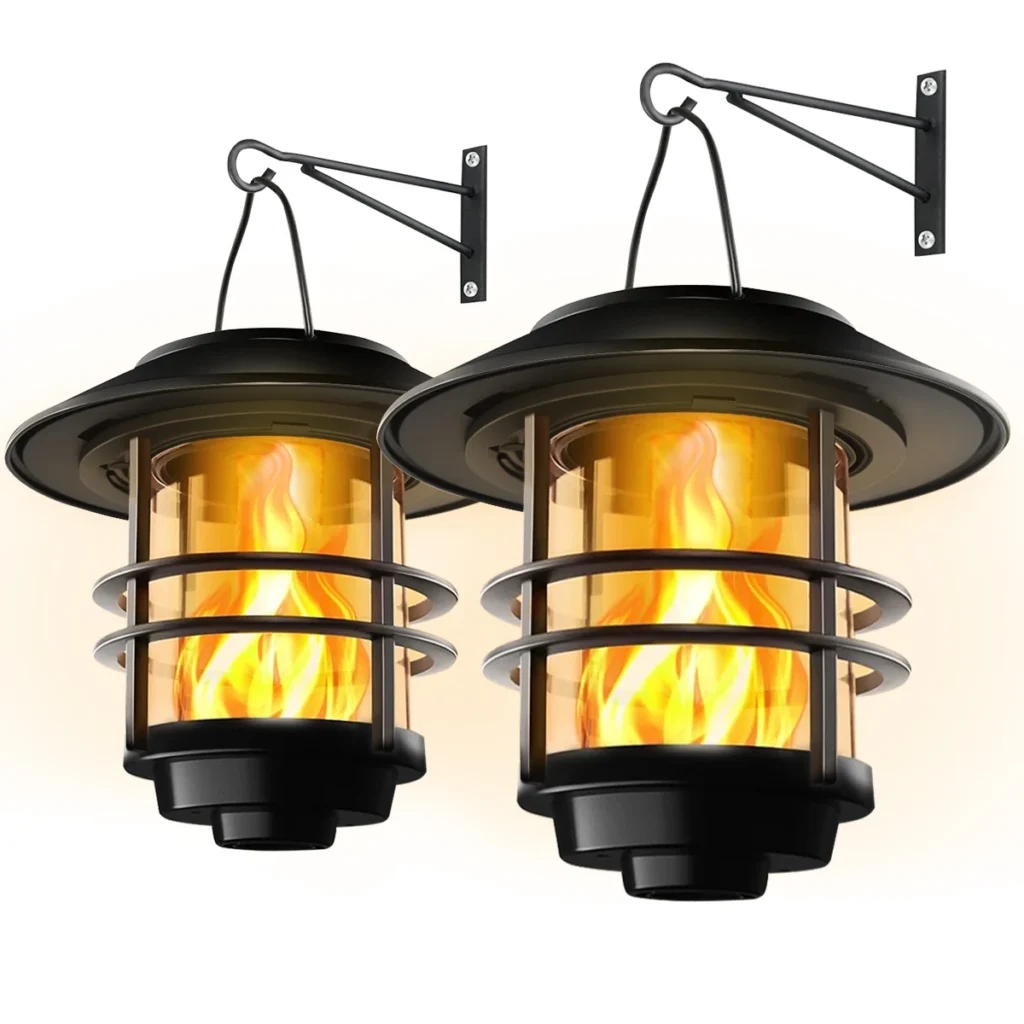 1 Uds. Linterna colgante Solar llamas parpadeantes al aire libre impermeable vidrio pesado luz Solar exterior inoxidable para valla de pared Patio P