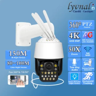 Tarjeta SIM 3G 4G 4K 8MP cámara IP inalámbrica Wifi domo PTZ 50X Zoom seguimiento humano láser IR 150M y visión nocturna en Color Audio bidireccional