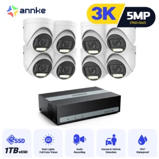 Annke 3K/5MP 8CH cámara de vigilancia CCTV para exteriores lente de 2,8mm micrófono incorporado TVI/AHD/CVI/CVBS cámara resistente a la intemperie DVR Kit de seguridad