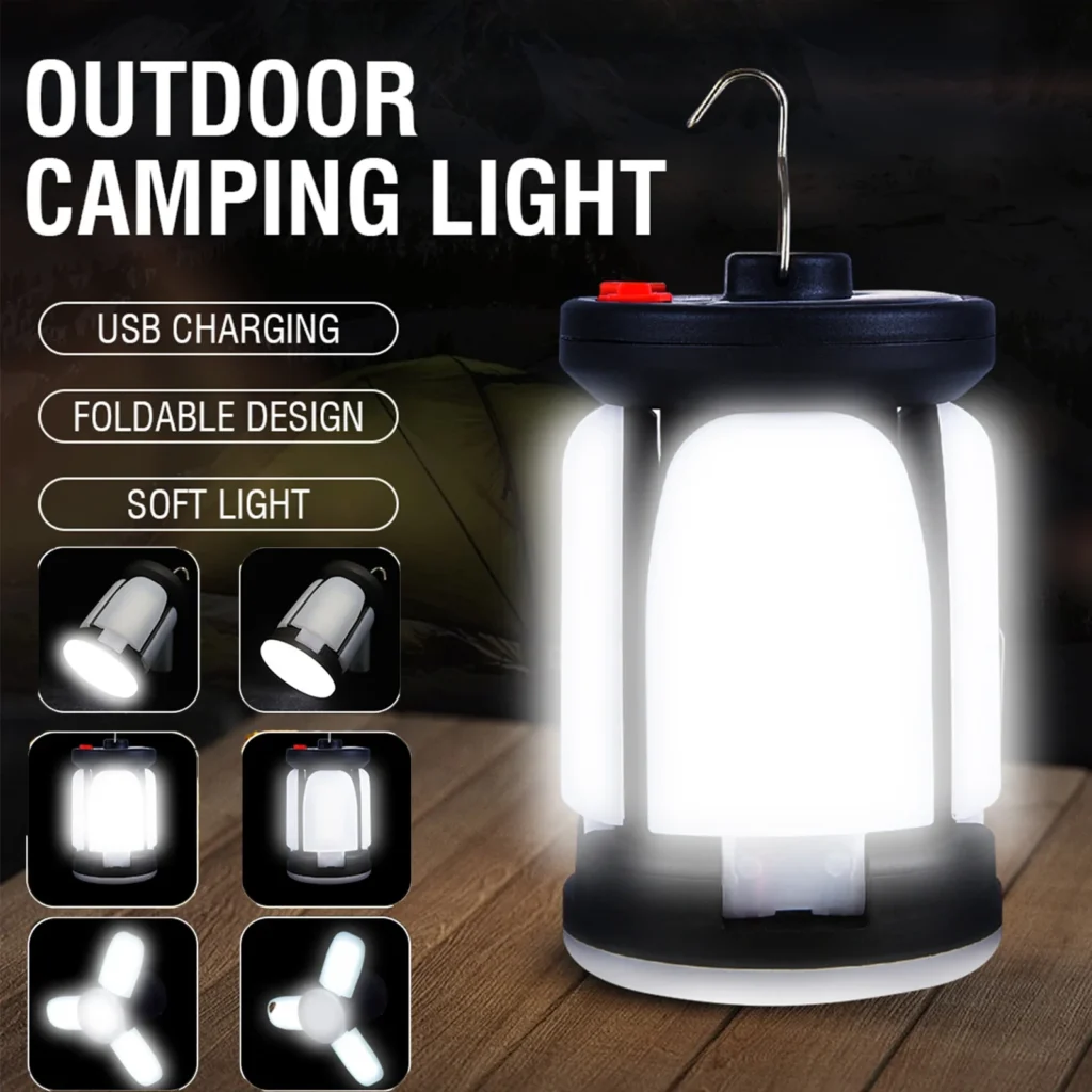 Linterna LED Solar de alta potencia para acampar, recargable, 4500mAh, 1000LM, Banco de energía de emergencia, plegable, 6 modos de luz para acampar y pescar