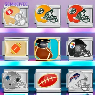 Elementos de rugby Pulsera italiana con dijes Módulos de acero inoxidable 304 para mujeres Ideal para entretenimiento deportivo Joyería de moda DIY