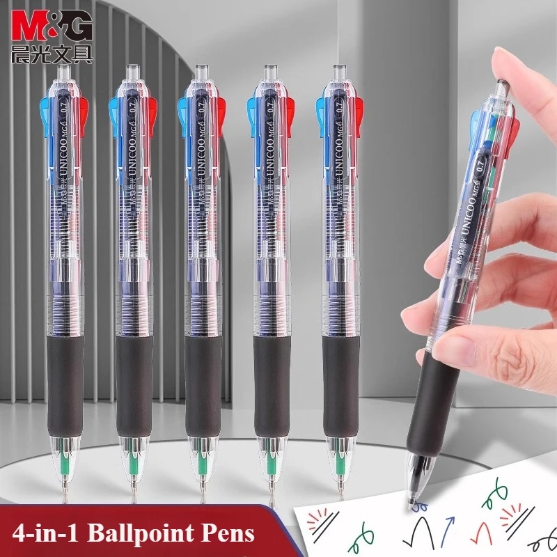 Bolígrafos multicolores M & G de 1/2/4/6/12, bolígrafos de colores 4 en 1, tintas surtidas de 0,7mm, bolígrafo de 4 colores, suministros escolares de oficina