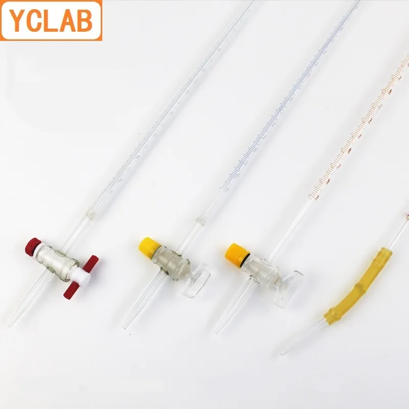 Bureta de vidrio YCLAB de 10 ml para equipos de química de laboratorio de clase A de ácido y álcali