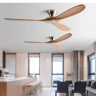 Ventilador de techo de suelo bajo de 42/52/60 pulgadas, ventilador eléctrico de Motor CC de 3 aspas de madera con control remoto para sala de estar, comedor y dormitorio
