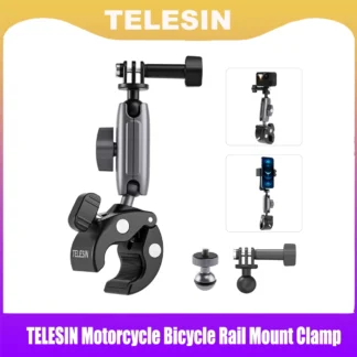 TELESIN-abrazadera de montaje en riel para motocicleta y bicicleta, Clip de montaje de bola de 360 grados para Gopro Hero 11 10 9 8 7 6 para cámara de acción de teléfono