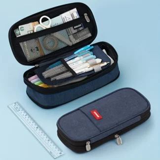 Estuche para lápices de lona de doble capa con ventana, color sólido minimalista, gran capacidad, esquema de color macarrón, resistente a la suciedad