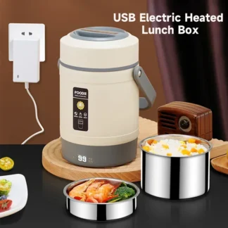 Fiambrera caliente calentada recargable por USB, contenedor calentador de alimentos de acero inoxidable constante 65 ℃ Fiambrera térmica para oficina Bento