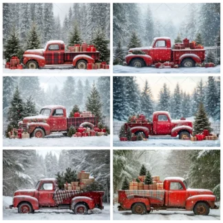 Invierno nieve Navidad camión rojo regalos fotografía decorativa fondos bebé niños fiesta de Navidad accesorios de estudio de baile