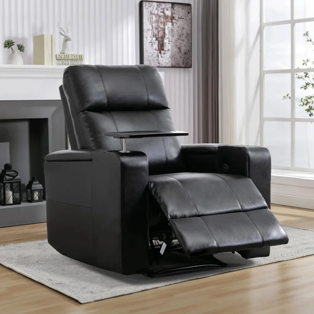 EBELLO-sillón reclinable eléctrico para sala de estar, asientos de cine en casa, silla reclinable de cuero, muebles de sofá con portavasos, puertos USB