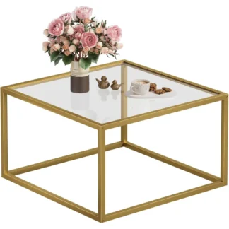 Mesa de centro dorada, mesas de centro modernas de cristal para espacios pequeños, mesa central cuadrada Simple para sala de estar, hogar, envío rápido
