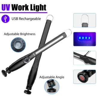 Práctica linterna UV LED recargable | Pantalla de batería de alimentación ajustable con base magnética | Luz negra/Curado de resina/Hogar/Al aire libre