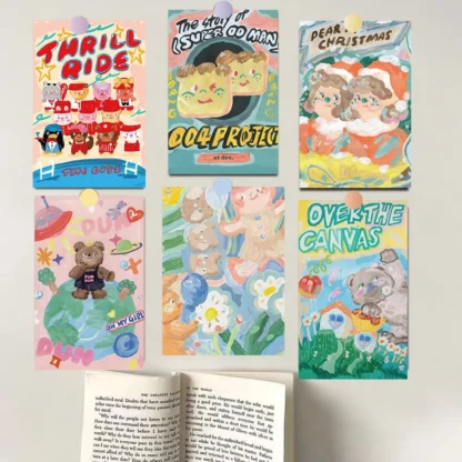 15 Uds. Tarjeta de pintura al óleo carteles pegatinas calcomanías creativas DIY equipaje lectura creativa queso café pegatinas de pared para ordenador portátil teléfono
