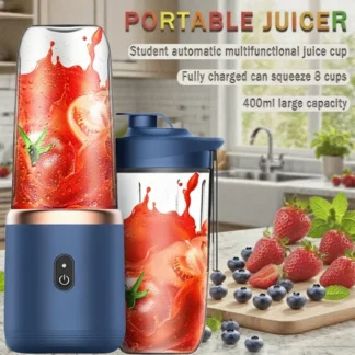 Mezclador exprimidor portátil de doble taza, 6 hojas, 400ml, recargable por USB, Extractor de jugo de 6 hojas para batido de limón fresco y naranja