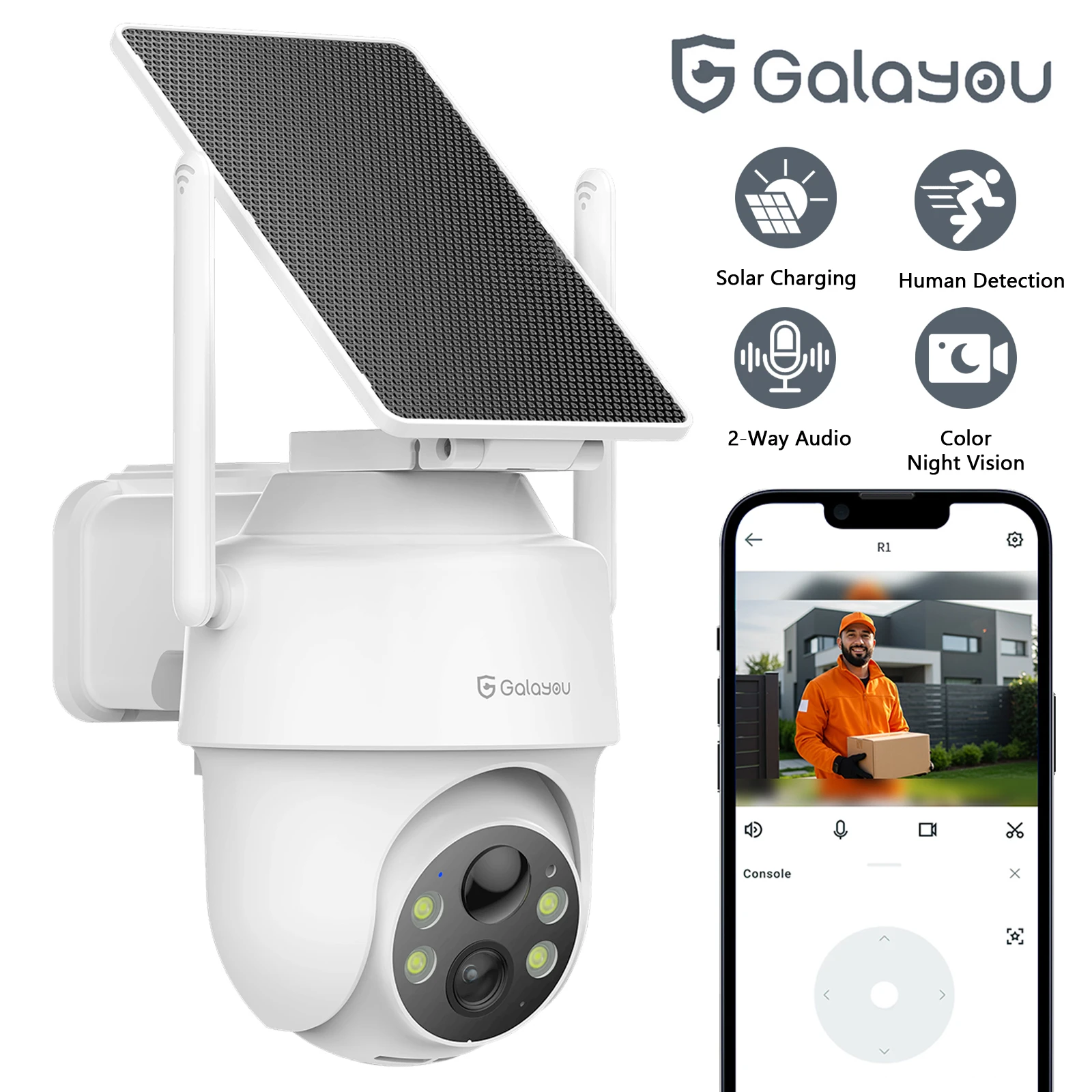 Galayou 2K HD 3MP cámara Solar inalámbrica WiFi al aire libre cámara IP PTZ batería integrada cámara de videovigilancia detección humana