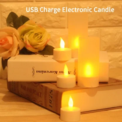 Vela de luz LED recargable sin llama con carga USB, luz amarilla de una pieza, velas recargables con batería LED sin llama