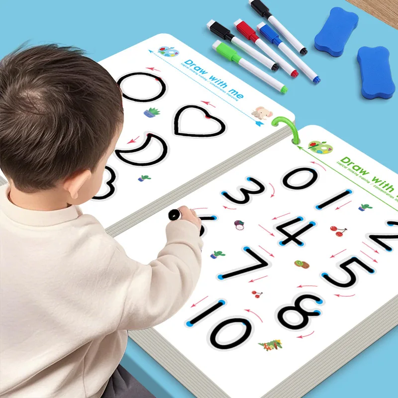 Libro de ejercicios de rastreo mágico reutilizable, libro de entrenamiento de Control de bolígrafo para que los niños practican habilidades básicas de escritura a mano y caligrafía