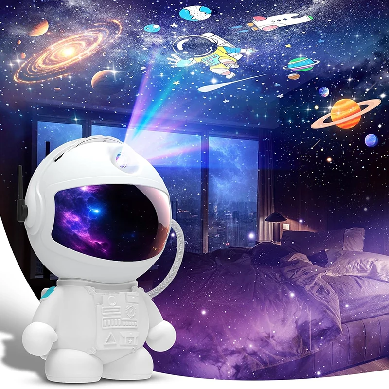 Proyector planetario de astronauta para dormitorio, 12 discos de imágenes, luz nocturna de galaxia, iluminación de ambiente de techo, decoración LED para habitación espacial