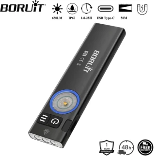 BORUiT U8 650LM EDC linterna LED tipo C linterna de trabajo recargable con imán impermeable linterna de bolsillo para acampar