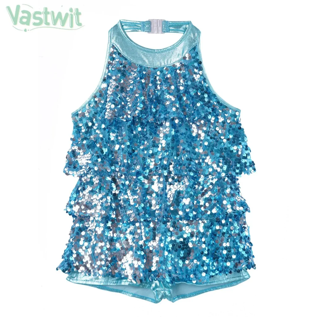 Body de baile latino de Jazz para niñas, vestido de leotardo sin mangas con lentejuelas brillantes para Ballet, gimnasia, patinaje, actuación de Cha-cha