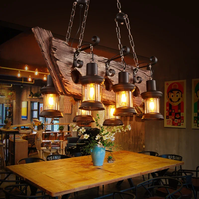 Candelabro LED de madera Vintage para comedor, mesas de comida, cocina, casa de té, Bar, luces colgantes, decoración del hogar, accesorio de iluminación colgante