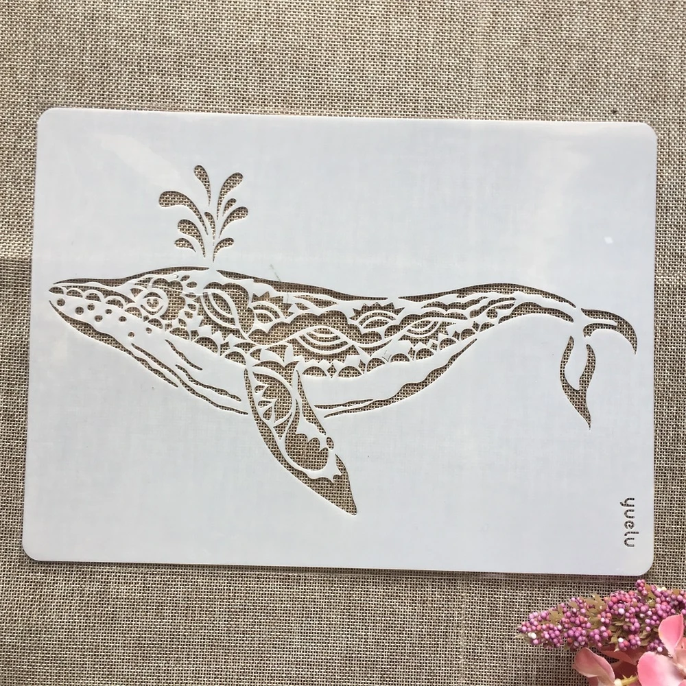 A4 29x21cm dibujo a mano ballena agua Spray DIY capas plantilla para pintura libro de recortes colorear relieve álbum plantilla decorativa