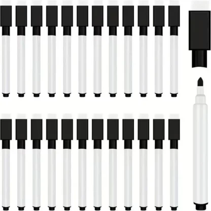 25/50 Uds marcadores de borrado en seco negros con tapa de borrador-Mini marcador de tablero blanco para suministros escolares de oficina-Vastea