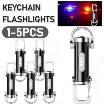Potente llavero con linterna LED EDC, linternas portátiles colgantes recargables, llavero impermeable, lámpara de bolsillo para caminar y acampar