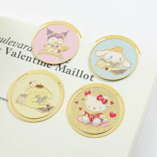 Marcapáginas de Metal de Anime Kitty Kuromi, marcador redondo Sanrio Fan, regalo de papelería, marcador de lectura de colección para niñas, suministros escolares, 1 unidad