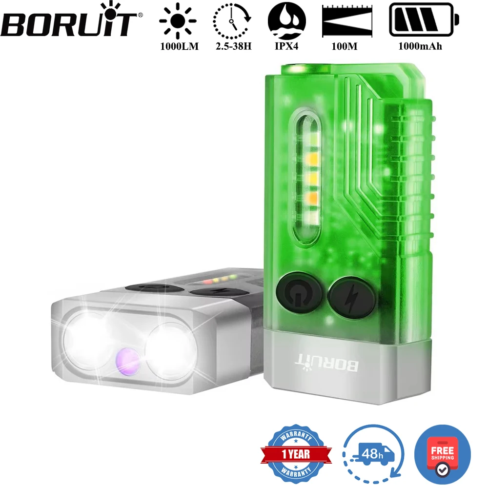 BORUiT V10 llavero UV LED EDC linterna fluorescente tipo C linterna de luz de trabajo recargable con zumbador magnético linterna de bolsillo