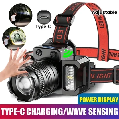 Potente linterna frontal LED con Sensor de movimiento, linternas de cabeza COB recargables 18650, lámpara de cabeza de alta potencia, faro de pesca