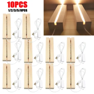 Pantalla de luz LED de madera, Base iluminada de cristal, Base de placa de luz acrílica, Base de madera USB para luces artísticas de resina