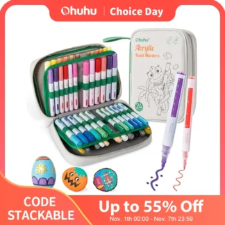 Ohuhu marcadores de pintura acrílica 48 bolígrafos de pintura punta Reversible marcadores acrílicos impermeables para pintura rupestre huevo de Pascua madera plástico