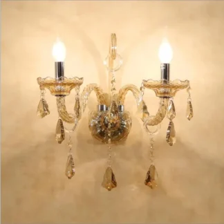 Aplique de pared de cristal europeo, candelabro de pared con vela de Color coñac, iluminación de pared decorativa para sala de estar y dormitorio romántico, al lado de las lámparas