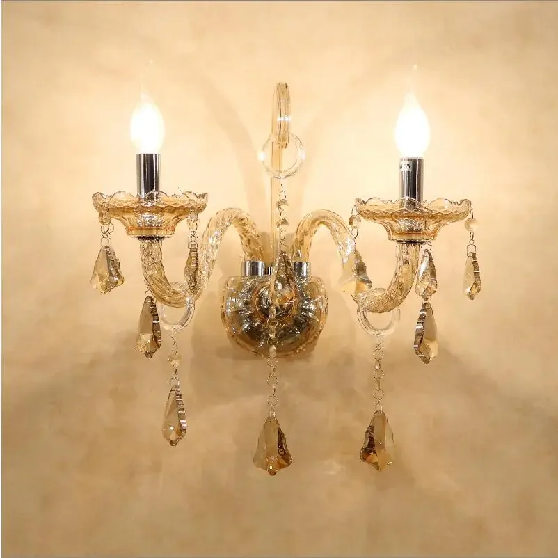 Aplique de pared de cristal europeo, candelabro de pared con vela de Color coñac, iluminación de pared decorativa para sala de estar y dormitorio romántico, al lado de las lámparas