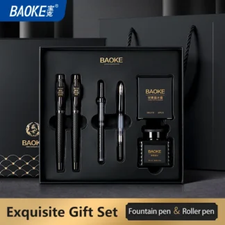 BAOKE T18/T19/T20 Juego de regalo de pluma estilográfica gris negro, incluye botella de tinta, 6 cartuchos, paquete exquisito, bolígrafos de escritura suave