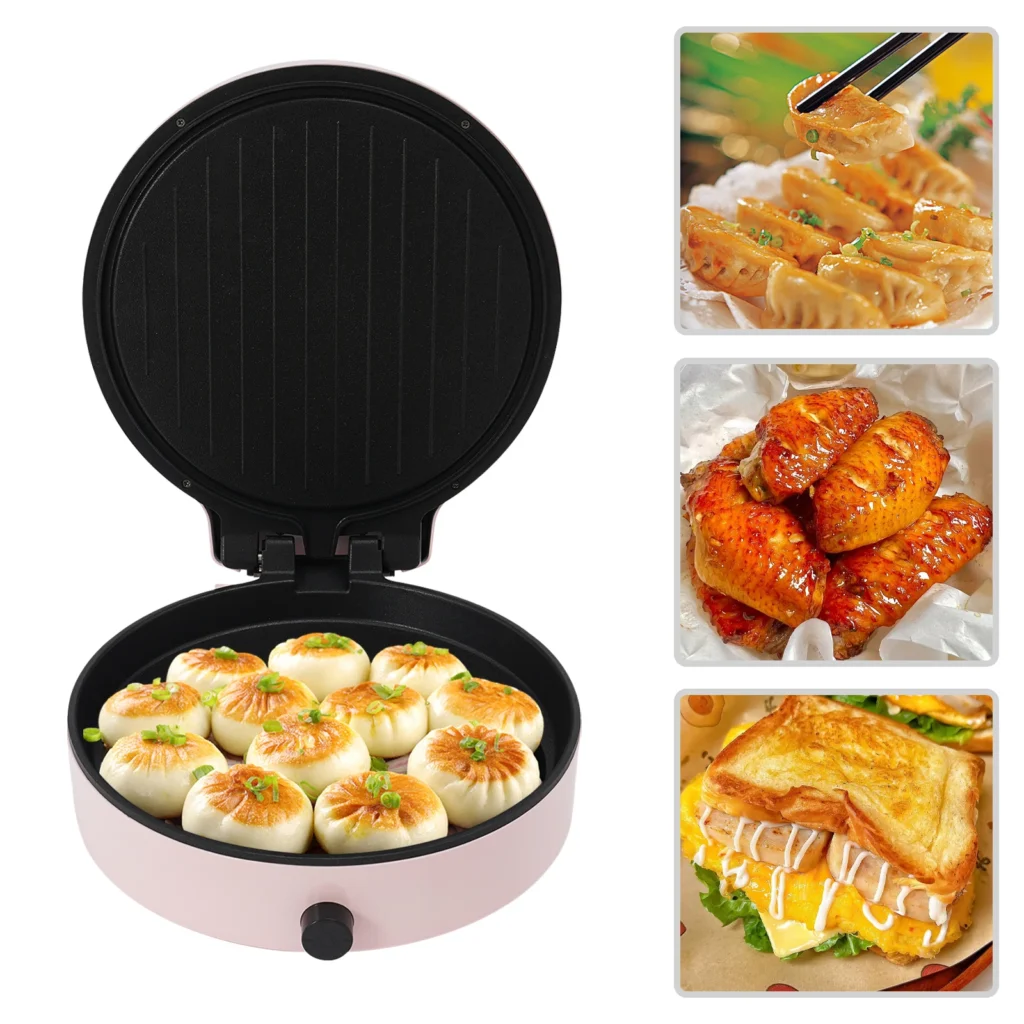 Máquina para hacer Pizza de aleación de aluminio de 32x8cm, parrilla eléctrica para encimera rosa/negra de 110V para cocinas domésticas, fiestas