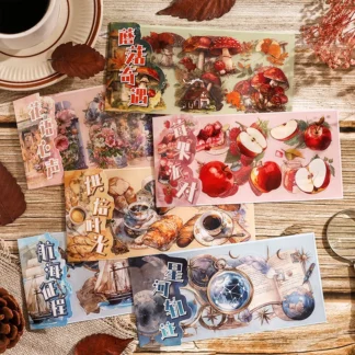 Serie de notas de tiempo Vintage planta flor café Castillo paisaje PET pegatina creativa DIY diario Material Collage papelería