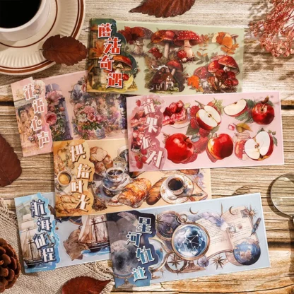Serie de notas de tiempo Vintage planta flor café Castillo paisaje PET pegatina creativa DIY diario Material Collage papelería