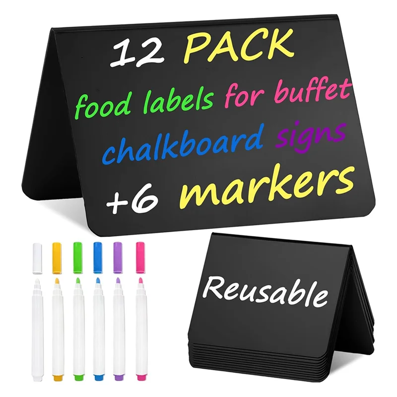 【Rápido de entrega】Paquete de 12 Mini carteles de pizarra de 4 pulgadas x 3 pulgadas para fiesta, buffet, etiquetas de alimentos para suministros de fiesta, mesa de boda Sig