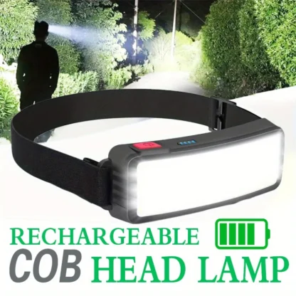 Potente linterna frontal LED COB tipo c, linterna frontal recargable con batería integrada, linterna para acampar y pescar al aire libre, antorcha impermeable