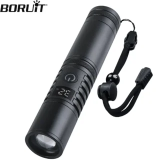 BORUiT Linterna LED ultrabrillante 1000LM 3 modos de iluminación Antorcha con zoom recargable USB C y pantalla digital Batería 18650/26650
